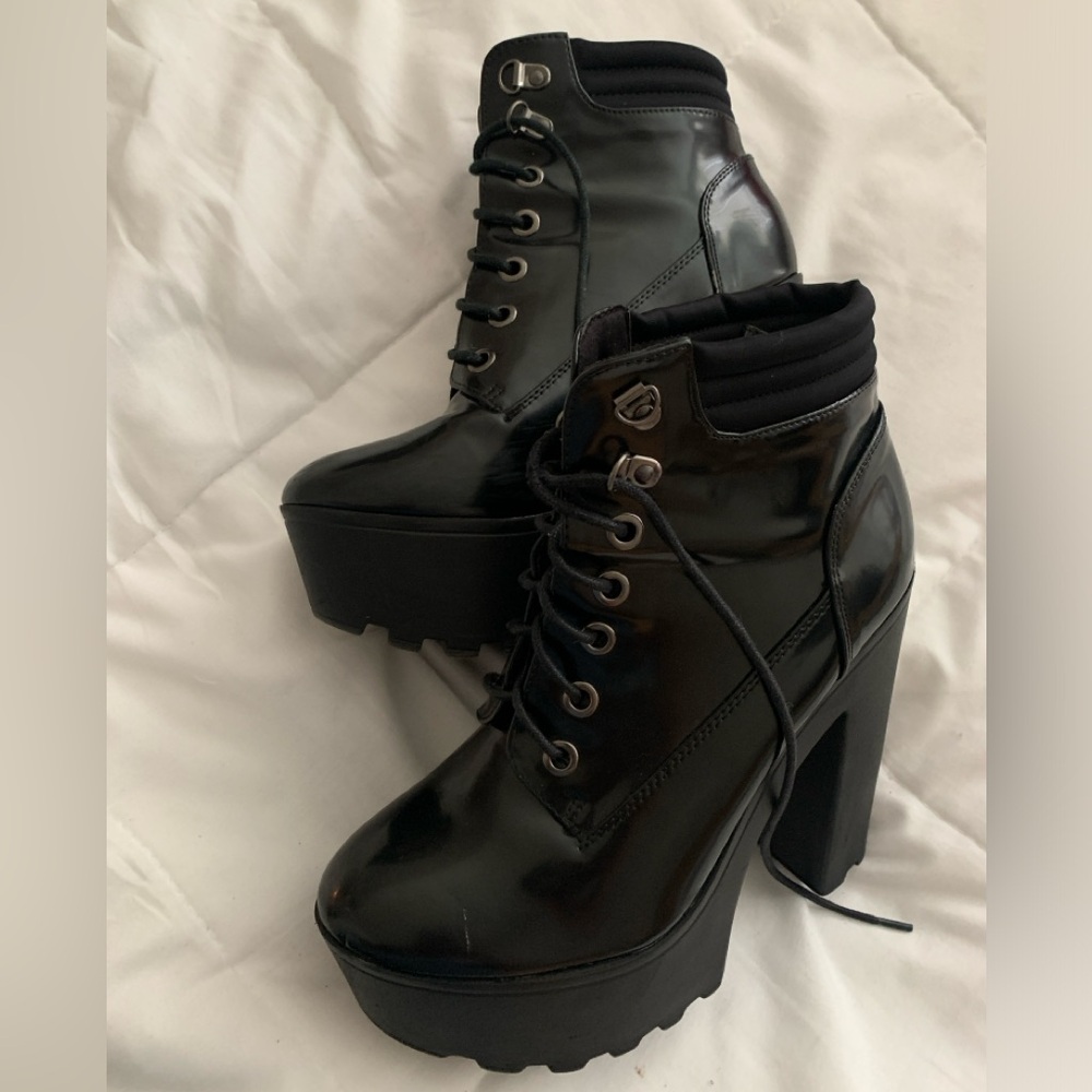 Fashion Nova Black Platform Rave Goth Heel Boots